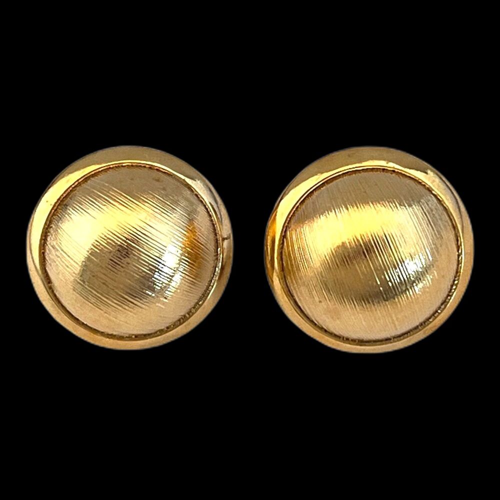 Vintage 1980s Textured Button Earrings Gold Tone Clip On - 7M